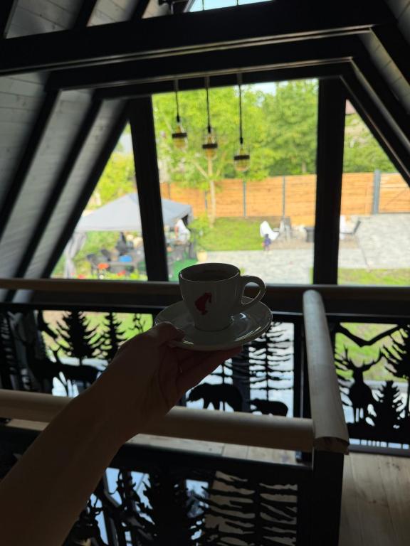 Cafea pe mezanin, cu vedere spre curte